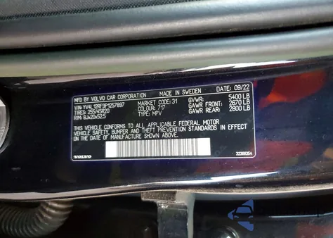 2023 Volvo Xc60 из США, поврежденный, VIN YV4L12RF9P1257897